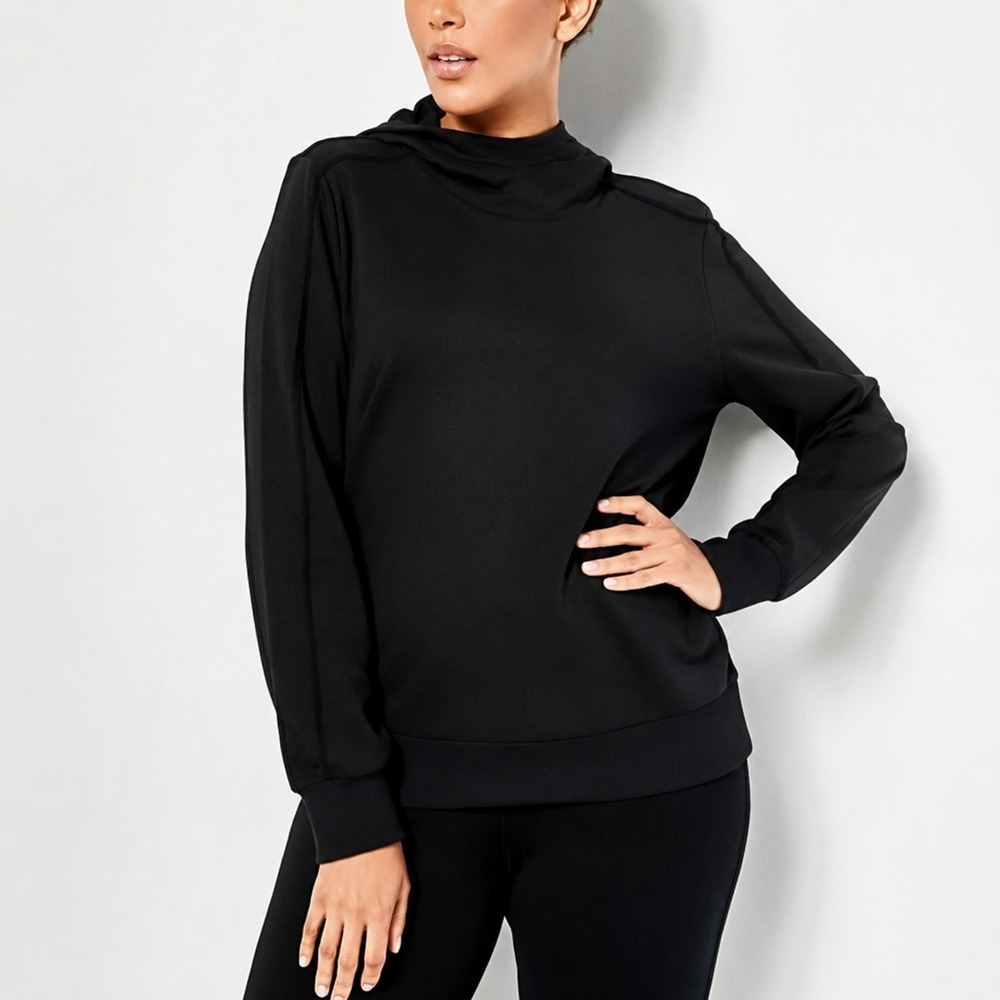 Jason Wu Women's SZ XS French Terry Hoodie Lace Trim Black Sweatshirt Oversized